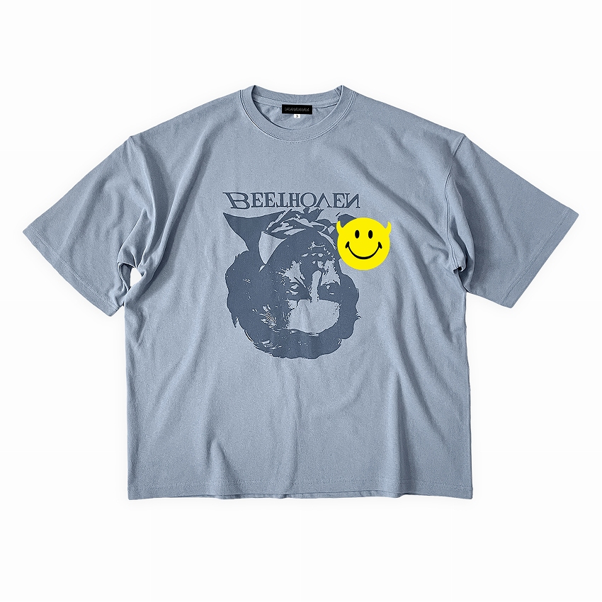 Beethoven & smile Big silhouette tee *Acid blue*