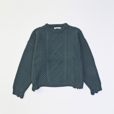 DAMEGE CABLE KNIT *グリーン*