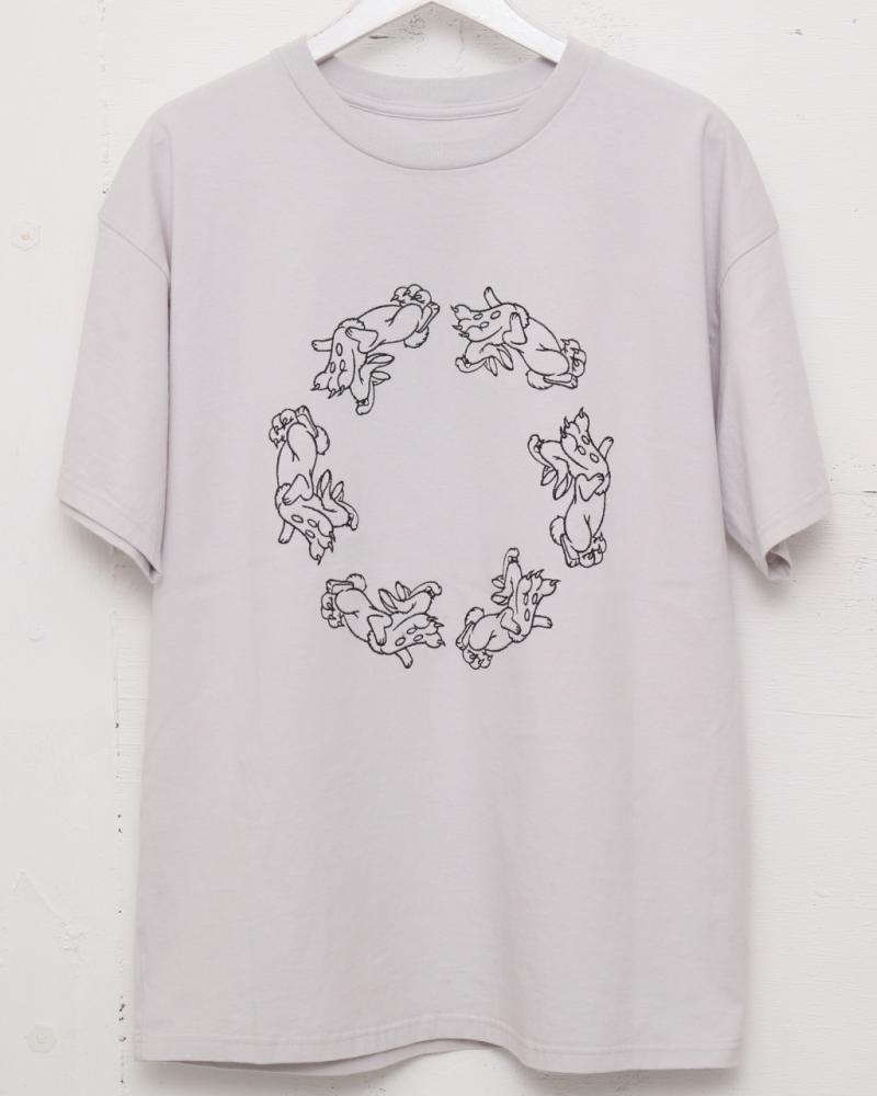 HANDS AND FEET EMBROIDERY TEE *ライトグレー×ブラック刺繍*