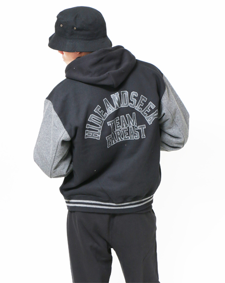 SWEAT VARSITY JACKET *ブラック×チャコールグレー*