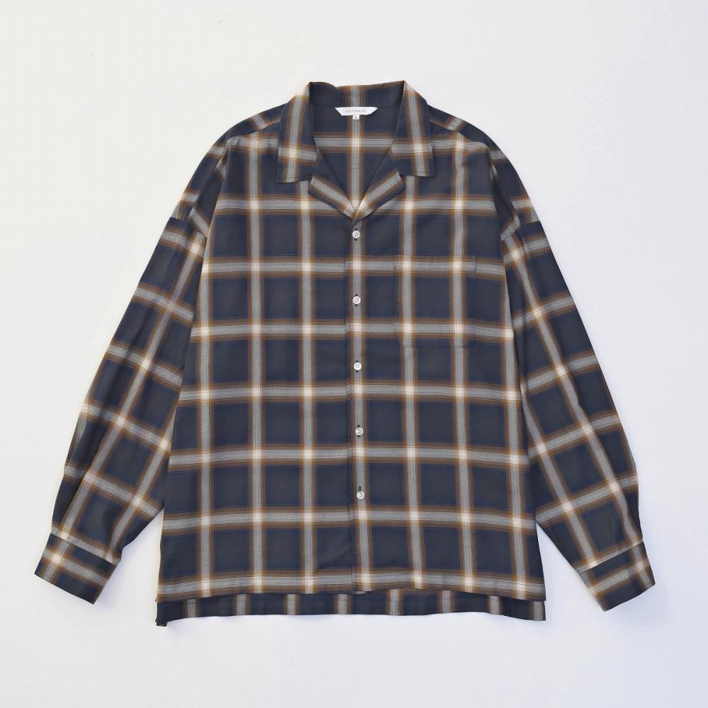 OPEN COLLAR CHECK SHIRTS *ブラウン*