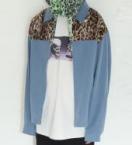 LEOPARD SHOULDER SWING TOP *サックス×ベージュ系ヒョウ柄/サックス*