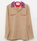 LEOPARD COLLAR OPEN NECKSHIRTS *ベージュ×ピンク系ヒョウ柄刺繍無し*