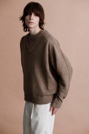 MELANGE V-NECK KNIT *モカ*