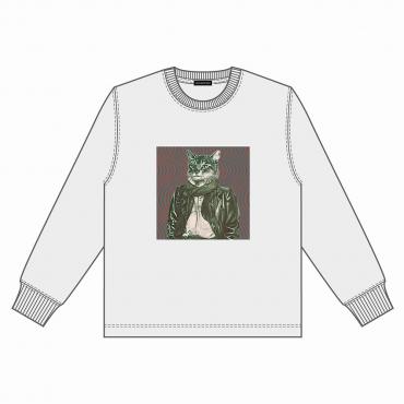 Cat print long sleeve tee   *Frost gray*