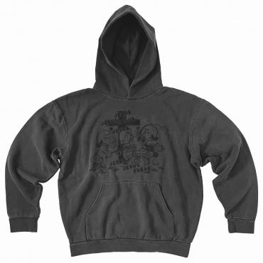 Jesus print hoodie *Charcoal pigment dyed/Black*