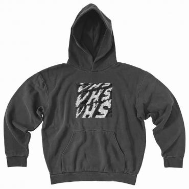 VHS print hoodie   *Charcoal pigment dyed/White*