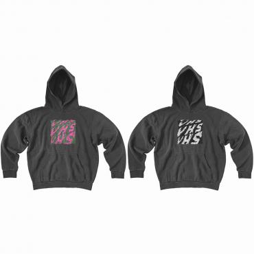 VHS print hoodie   *Charcoal pigment dyed/Pink*