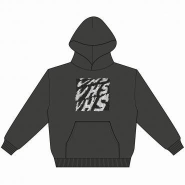 VHS print hoodie   *Charcoal pigment dyed/White*