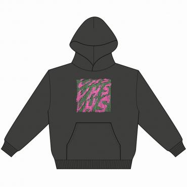 VHS print hoodie   *Charcoal pigment dyed/Pink*