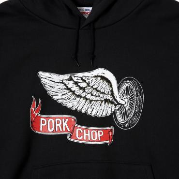 ×PORKCHOP SWEAT HOODED FLING WHEEL P *ブラック*