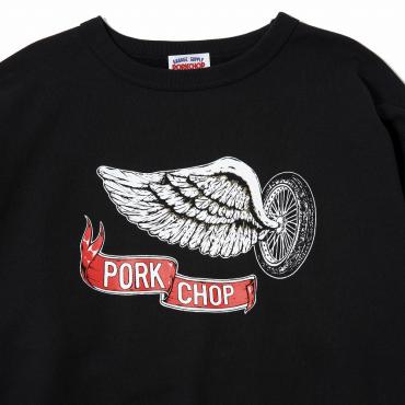 ×PORKCHOP SWEAT CREW FLING WHEEL P *ブラック*