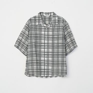 OPEN COLLAR CHECK SHIRT *ホワイト*