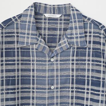 OPEN COLLAR CHECK SHIRT *サックス*