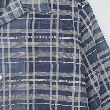 OPEN COLLAR CHECK SHIRT *サックス*