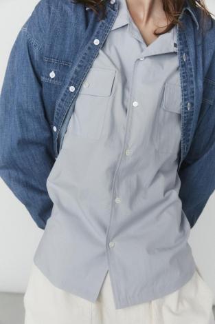 OPEN COLLAR BIG SHIRT *サックス*